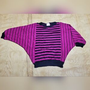 Vintage 80s Hot Pink & Black Striped Top